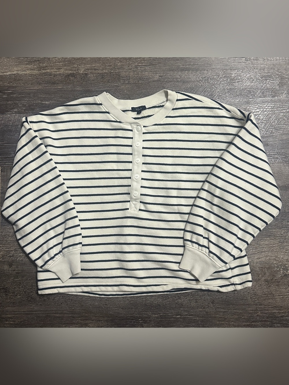 Rails Kids Cream & Navy Striped Henley Long Sleeve